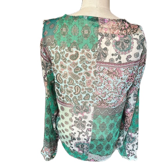 Zara Women’s Sheer Button Up blouse With Paisley Print and Ruffle Detail. Size S - Picture 5 of 8